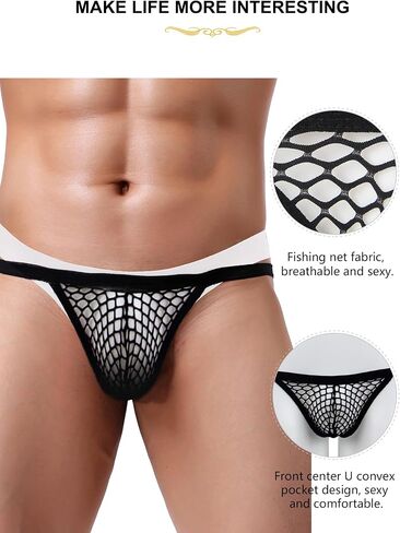 ohmydear Men's Fishnet Underwear Sexy Mesh G-String See Through Thong Breathable Bikini T-back Panties in Saudi Arabia