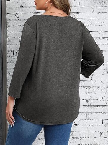 Beautife Womens Plus Size T-Shirts V Neck 3/4 Sleeve Tops Fall Henley Shirts Casual Basic Loose Fit Blouses in Kuwait