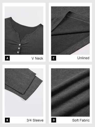 Beautife Womens Plus Size T-Shirts V Neck 3/4 Sleeve Tops Fall Henley Shirts Casual Basic Loose Fit Blouses in Kuwait