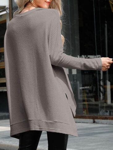 ANRABESS Women's Oversized Crewneck Long Batwing Sleeve Waffle Knit Lightweight Casual Loose Split Sweater Shirts Tunic Tops in Saudi Arabia
