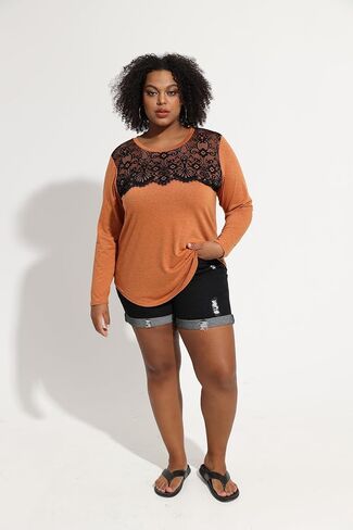 RITERA Plus Size Lace Tops for Women Long Sleeve Crewneck Pullover Fall T-Shirts Tunics Basic Tees T-Shirts XL-5XL in Saudi Arabia