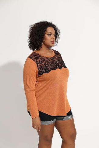 RITERA Plus Size Lace Tops for Women Long Sleeve Crewneck Pullover Fall T-Shirts Tunics Basic Tees T-Shirts XL-5XL in Saudi Arabia
