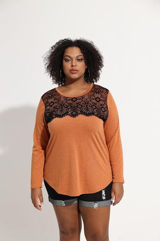 RITERA Plus Size Lace Tops for Women Long Sleeve Crewneck Pullover Fall T-Shirts Tunics Basic Tees T-Shirts XL-5XL in Saudi Arabia