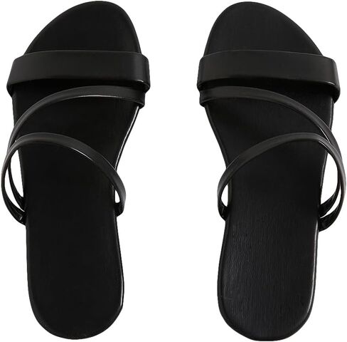 GORGLITTER Women's Metallic Strappy Open Toe Flat Sandal PU Leather Summer Slides Sandals in Saudi Arabia