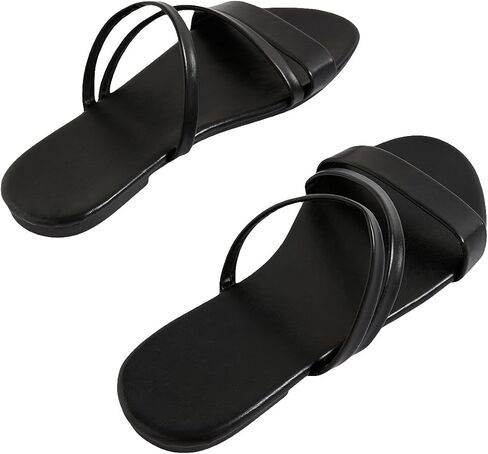 GORGLITTER Women's Metallic Strappy Open Toe Flat Sandal PU Leather Summer Slides Sandals in Saudi Arabia