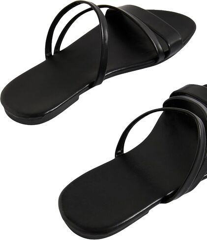 GORGLITTER Women's Metallic Strappy Open Toe Flat Sandal PU Leather Summer Slides Sandals in Saudi Arabia