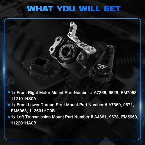 Engine Motor and Transmission Mount Kit 3Pcs Compatible with 2012-2017 Versa 1.6L, with 2014-2017 Versa Note 1.6L Replace # A7369, A4361, A7368 in Saudi Arabia