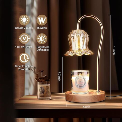 مصباح تسخين الشموع، مصباح شمعة خافت للضوء مع مؤقت، متوافق مع شموع الجرة الصغيرة والكبيرة، مصباح شمعة كهربائي على شكل زهرة مع لمبتين لديكور المنزل في عيد الميلاد in Kuwait