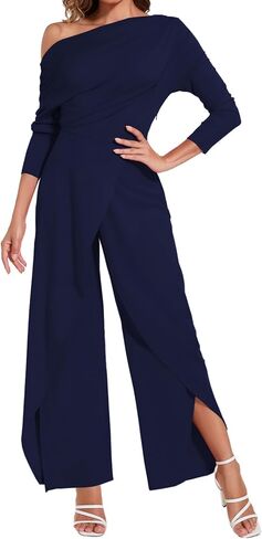 PaladMom Women's Casual Fall Elegant One Shoulder Long Sleeves Dressy for Work Wide Leg Pants Clubwear Party Jumpsuits in Kuwait