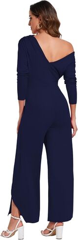 PaladMom Women's Casual Fall Elegant One Shoulder Long Sleeves Dressy for Work Wide Leg Pants Clubwear Party Jumpsuits in Kuwait