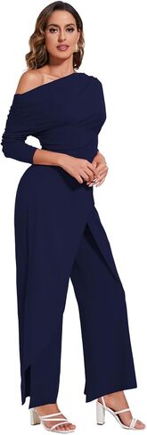 PaladMom Women's Casual Fall Elegant One Shoulder Long Sleeves Dressy for Work Wide Leg Pants Clubwear Party Jumpsuits in Kuwait