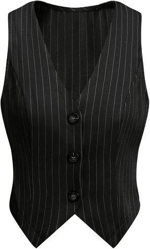 GORGLITTER Women's Striped Button Down Suit Vest V Neck Asymmetrical Hem Blazer Vest Jacket in Saudi Arabia