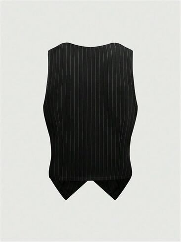 GORGLITTER Women's Striped Button Down Suit Vest V Neck Asymmetrical Hem Blazer Vest Jacket in Saudi Arabia