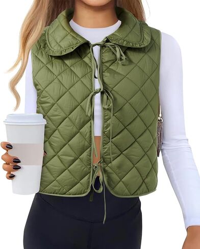 Tankaneo Womens Quilted Puffer Vest Tie Front Lightweight Sleeveless Outerwear Padded Gilet Jacket in Saudi Arabia