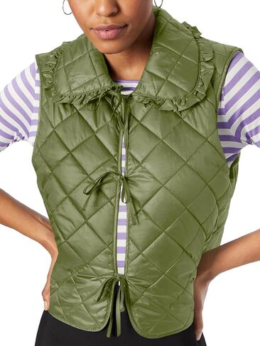 Tankaneo Womens Quilted Puffer Vest Tie Front Lightweight Sleeveless Outerwear Padded Gilet Jacket in Saudi Arabia