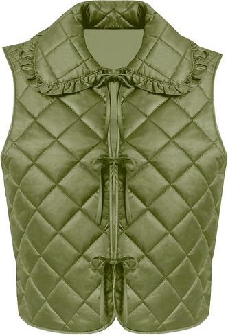 Tankaneo Womens Quilted Puffer Vest Tie Front Lightweight Sleeveless Outerwear Padded Gilet Jacket in Saudi Arabia
