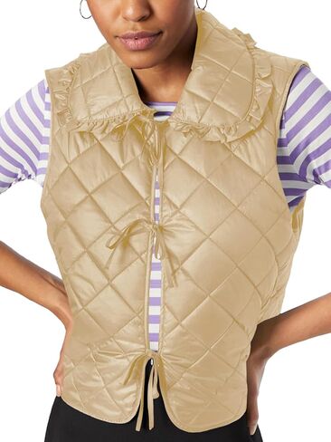 Tankaneo Womens Quilted Puffer Vest Tie Front Lightweight Sleeveless Outerwear Padded Gilet Jacket in Kuwait