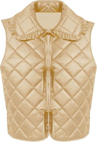 Tankaneo Womens Quilted Puffer Vest Tie Front Lightweight Sleeveless Outerwear Padded Gilet Jacket in Kuwait
