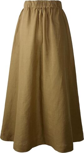 Women's Linen Maxi Skirt Elastic Waist Midi Length in Kuwait