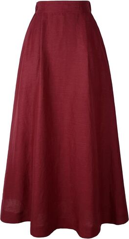 Women's Linen Maxi Skirt Elastic Waist Midi Length in Kuwait
