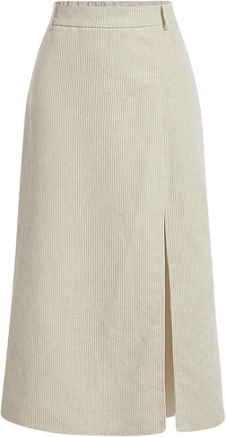 Milumia Women's Corduroy Skirt High Waisted Split Thigh Straight Long Skirts in Saudi Arabia