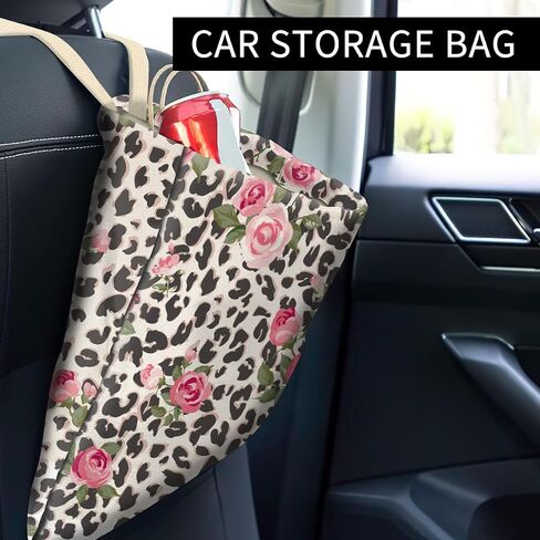 Car Trash Can, Cute Car Trash Bag, Hanging Car Organizer and Storage Bag, Trash Bin for Car Accessories, Vehicle, Travelling, Camping Pink Rose and Leopard in Saudi Arabia