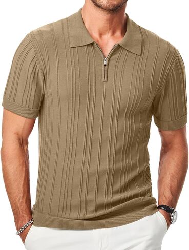 تي شيرت بولو رجالي كاجوال من JMIERR بأكمام قصيرة وملاءمة كلاسيكية وقمصان جولف مع سحاب in Kuwait