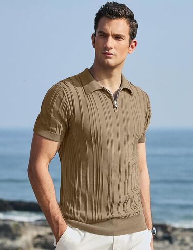 تي شيرت بولو رجالي كاجوال من JMIERR بأكمام قصيرة وملاءمة كلاسيكية وقمصان جولف مع سحاب in Kuwait