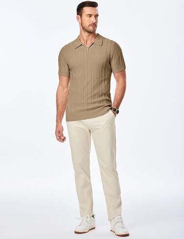 تي شيرت بولو رجالي كاجوال من JMIERR بأكمام قصيرة وملاءمة كلاسيكية وقمصان جولف مع سحاب in Kuwait