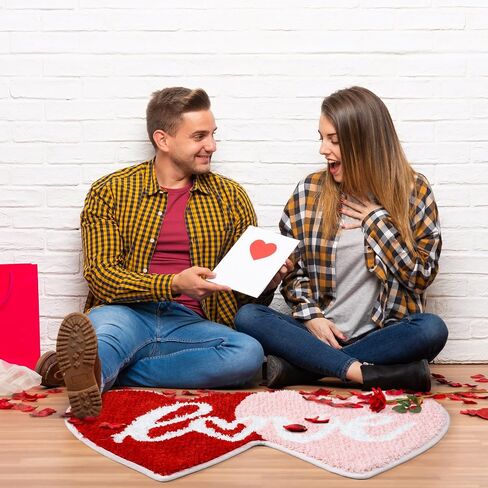 Hoolerry Valentine's Day Heart Rug Double Heart Shaped Rug Decor Non Slip Bathroom Rug Doormat Love Shag Shower Mat Bedroom Living Room Entrance Welcome Floor Decor, 15.75 x 31.5 in (Red and Pink) in Kuwait