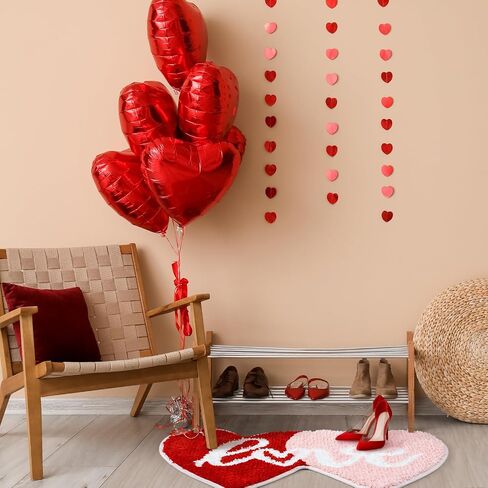 Hoolerry Valentine's Day Heart Rug Double Heart Shaped Rug Decor Non Slip Bathroom Rug Doormat Love Shag Shower Mat Bedroom Living Room Entrance Welcome Floor Decor, 15.75 x 31.5 in (Red and Pink) in Kuwait