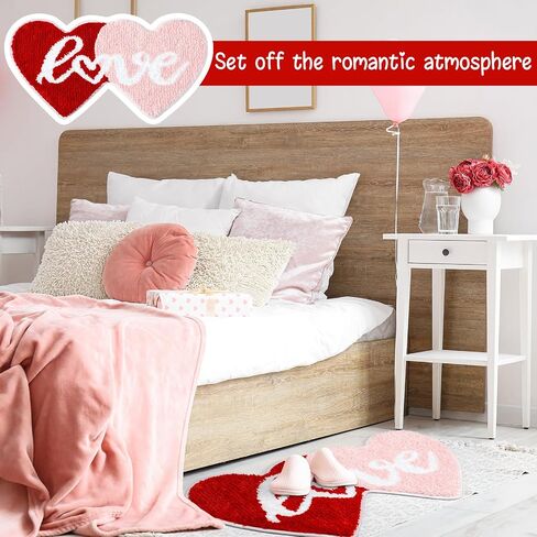 Hoolerry Valentine's Day Heart Rug Double Heart Shaped Rug Decor Non Slip Bathroom Rug Doormat Love Shag Shower Mat Bedroom Living Room Entrance Welcome Floor Decor, 15.75 x 31.5 in (Red and Pink) in Kuwait
