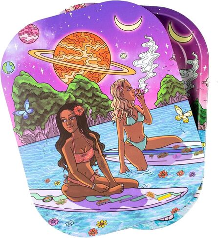 Metal Tray with PVC Soft Magnetic Lid, Coll Girl Small Decorative Tray Lid Cover,Ideal Storage for Home or on The Go,7" x 5.5" (Pink) in Saudi Arabia