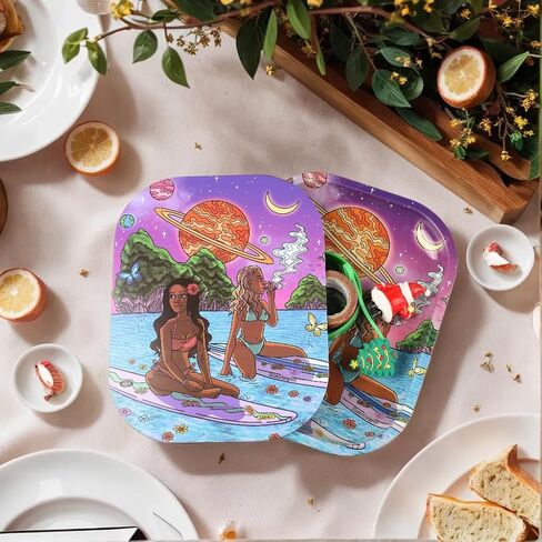 Metal Tray with PVC Soft Magnetic Lid, Coll Girl Small Decorative Tray Lid Cover,Ideal Storage for Home or on The Go,7" x 5.5" (Pink) in Saudi Arabia