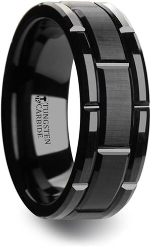 Roy Rose Jewelry Mens Tungsten Brush Finished Center Alternating Grooves Wedding Ring - Beveled Comfort Fit - 8mm 10mm Wide - Style Name: Windsor in Saudi Arabia
