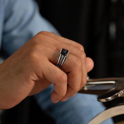 Solid 925 Sterling Silver Onyx Stone Turkish Handmade Luxury Arrow Design Ring for Men in Saudi Arabia