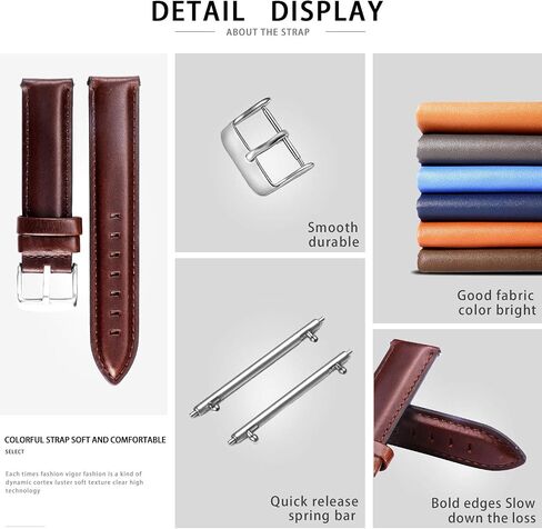 BINLUN Leather Watch Band Quick Release Replacement Leather Smart Watch Straps for Women and Men in Black Brown Red 12mm 13mm 14mm 17mm 18mm 19mm 20mm 22mm in Kuwait
