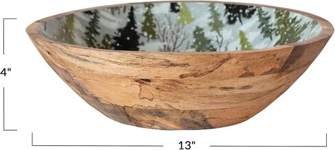 Creative Co-Op Enameled Mango Wood Bowl with Trees Pattern, Multi Color in Saudi Arabia