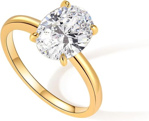 Engagement Rings for Women 14K Gold Plated Oval Cubic Zirconia Ring Dainty Gold Promise Ring Wedding Band Rings for Women Trendy Gold Jewelry in Kuwait