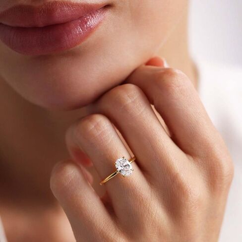 Engagement Rings for Women 14K Gold Plated Oval Cubic Zirconia Ring Dainty Gold Promise Ring Wedding Band Rings for Women Trendy Gold Jewelry in Kuwait