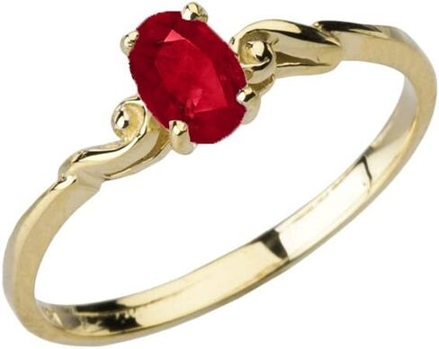 Dainty 10k Yellow Gold Genuine Ruby Swirled Engagement/Promise Solitaire Ring (Size 6.5) in Saudi Arabia