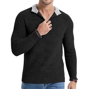 Men's Quarter Zip Up Pullover Slim Fit Mock Neck Long Sleeve Sweater Casual Knit Polo Sweaters