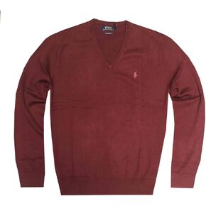 Polo Ralph Lauren Men's Classic Fit Long Sleeve V-Neck Pima Cotton Sweater, Burgundy, Medium