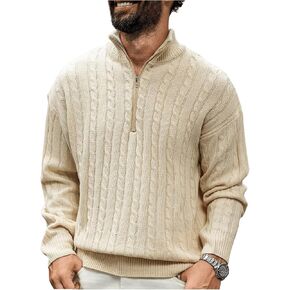 Verdusa Men's Quarter Zip Pullover Long Sleeve Cable Knit Sweaters