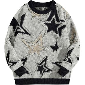 SOLY HUX Men's Graphic Sweater Y2k Long Sleeve Drop Shoulder Crewneck Loose Knitted Pullover Tops