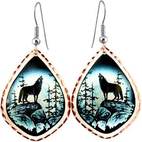 FRONT LINE JEWELRY Artisan-Crafted Wolf Earrings Depict a Wolf Howling at the Moon: Wolf and Moon Earrings Wolf Gifts - Northern Lights Wolf Jewelry- Wolf-Themed Gifts