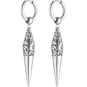 HZMAN Spike Dangle Drop Earring for Men Retro Gothic Stainless Steel Awl Earring Hinged Huggie Hoop Earring Jewelry Gift