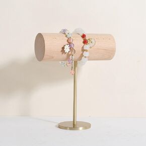 GemeShou Wood Bracelet Display Holder, White Jewelry watch organizer for selling, Retail Bangle Rack T Bar Stand Photo props【Beech Brass Bracelet Holder-High】