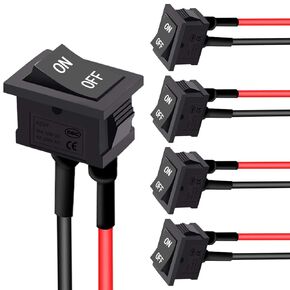 Twidec/5Pcs Rocker Switch AC 6A/250V 10A/125V SPST 2 Pins 2 Position ON/Off Car Boat Square Black Rocker Switch Toggle with Pre-soldered Wires KCD1-1-101-ON-OFF-X