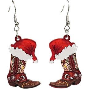 Christmas Party Earrings 3D Simulation Beer Bottle Earrings Lightweight Acrylic Red Wine Glass Dangle Drop Earrings Glitter Christmas Hat Boots Lightning Heart Stud Earrings Holiday Jewelry